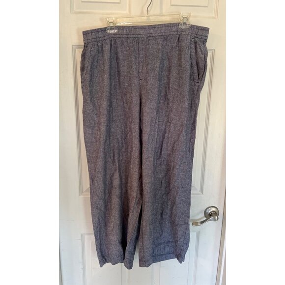 Old Navy Pants - Old Navy Wide Leg Pants Blue Gray Casual Pull On Linen Pants Elastic Large